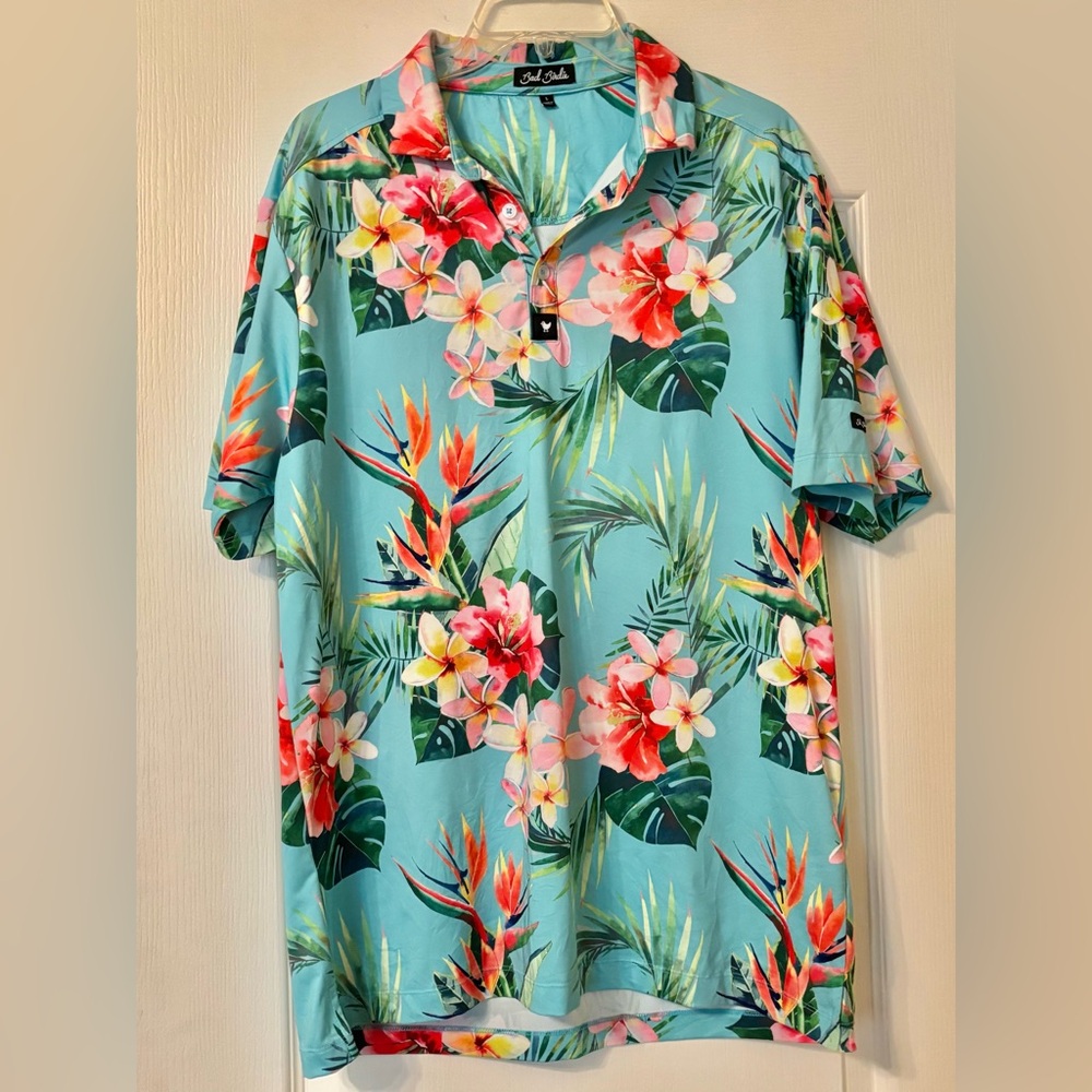 Bad Birdie golf collar shirt Large tropical teal blue Buffett golf resort Birdy
